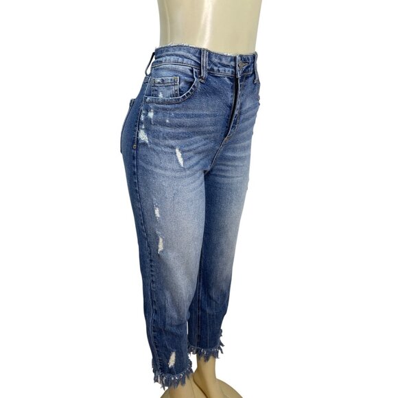 Cello Womens Distressed High-Waisted Cropped Denim Jeans With Frayed Hem Size 11 - Picture 2 of 9